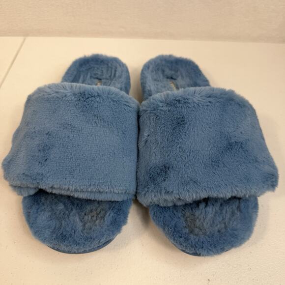 Vionic Size 8 Slippers Dream Faux Fur Blue Slides Adjustable Women's Orthopedic - Picture 6 of 11